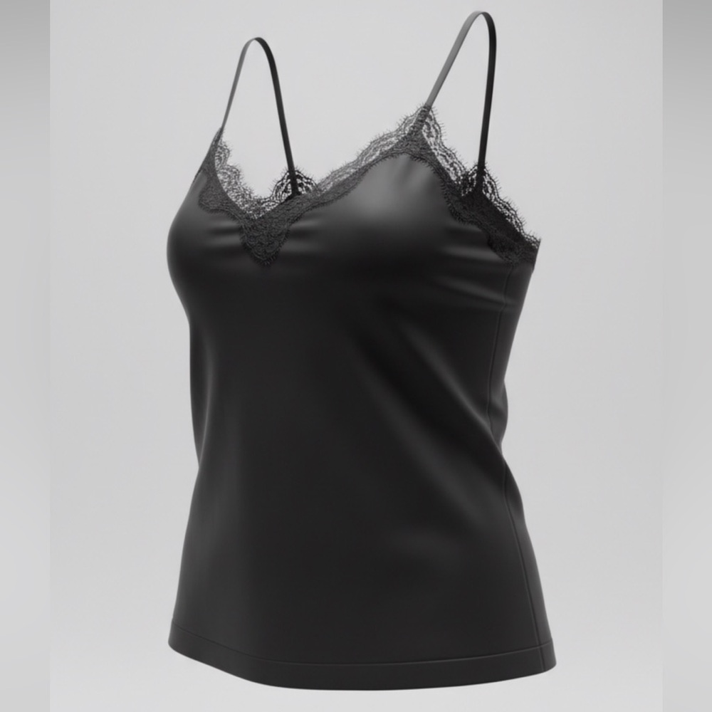 Victoria Secret Brand- Black Sleep Tank Top, Eyelash Lace Accent, Women’s size M